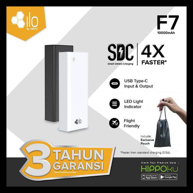 Hippo Power Bank Ilo F7 10000 Mah Smart Detect Charging Free Pouch - Putih Kode 92