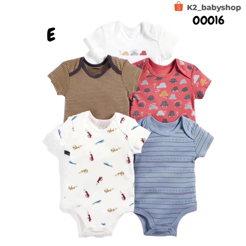 BABY K2 - BABY BODYSUIT MAMASPAPAS PREMIUM ISI 5 PCS MOTIF CAR KODE 00016