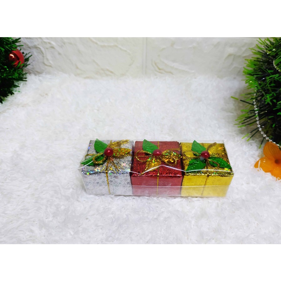 ( 3 pcs ) Miniatur Kado Natal KEMANGI - Kotak Kado Hiasan Pohon Natal