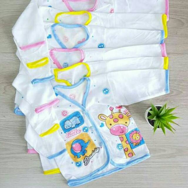 3 Pcs Kaos Kancing Depan Lengan Panjang Boboko - Kaos Atasan Bayi - Putih Gambar Sablon