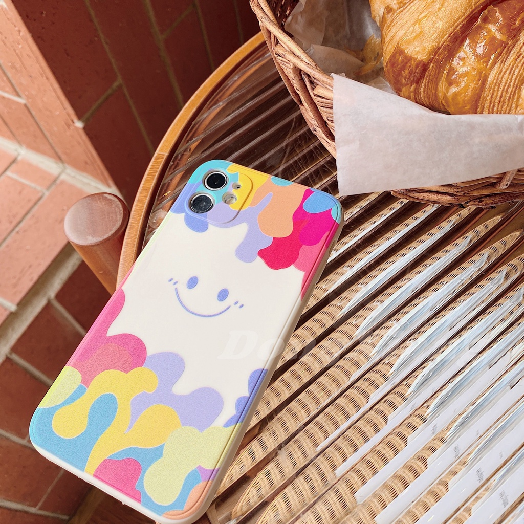 Gradient TPU Case for iPhone 12 Pro Max 12 Mini iPhone11 Pro XR iPhone 6 7 8 Plus iPhone XS Ice Cream Color Smiley Soft Square Silicone Cases DGX