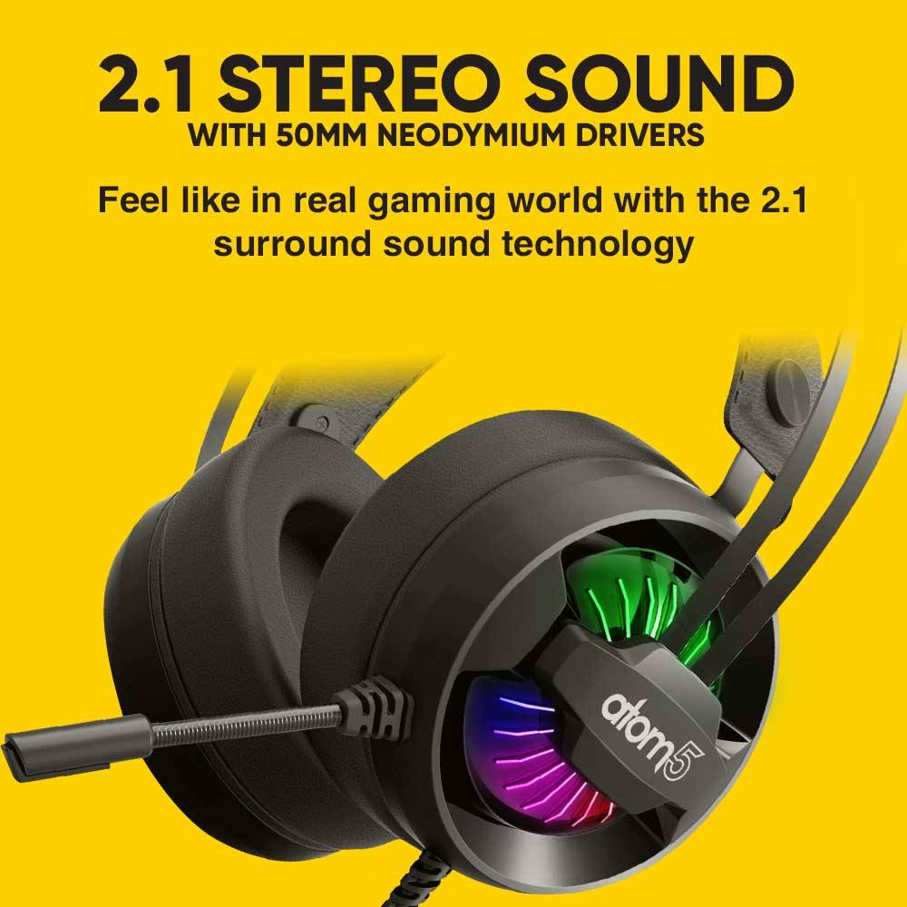 Headset Gaming RGB Armaggeddon ATOM 5 The Ultimate 2.1 Wired Stereo Sound