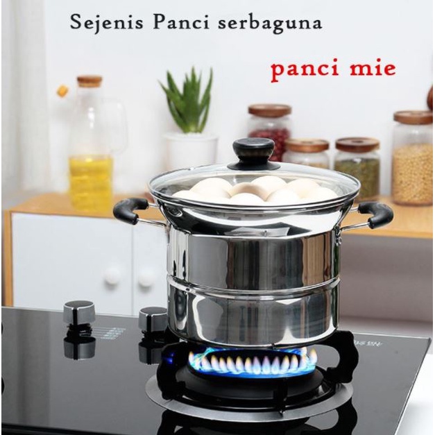 Panci Rebus Bakmi Stainless Steel Deep Fryer Dengan Saringan Mie Multifungsi Steamer Serbaguna MTG-1