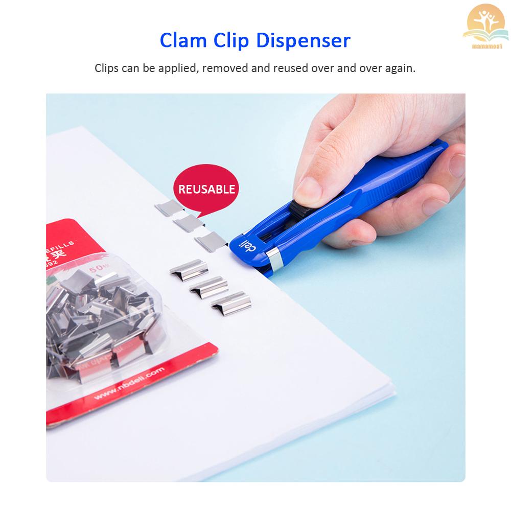 Deli Paper Clip Dispenser Handheld Fast Clam Clip Dispensers with 8 Refill Clips Kit Stationery Supplementary for School Office