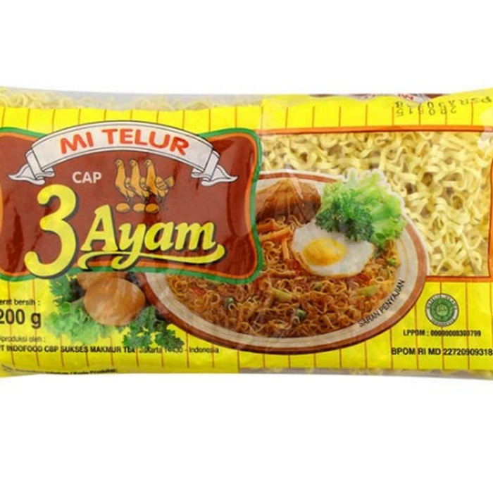 Mie Telur Cap 3 Ayam Kemasan 200 Gram