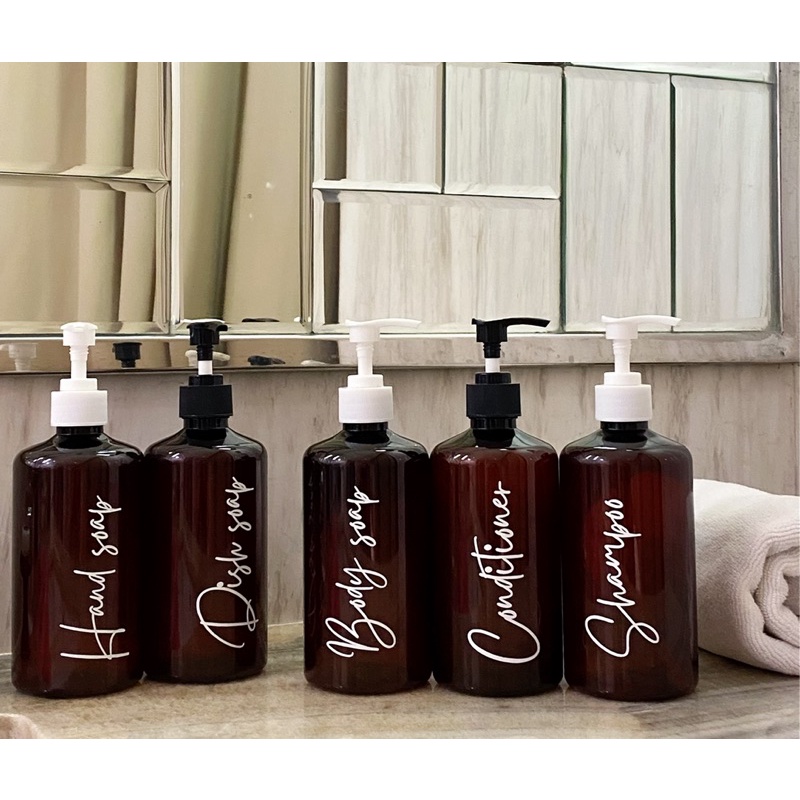 botol COKLAT 500ml WHITE EDITION . aesthetic bottle minimalist refill organizer tempat sabun cair liquid pump estetik