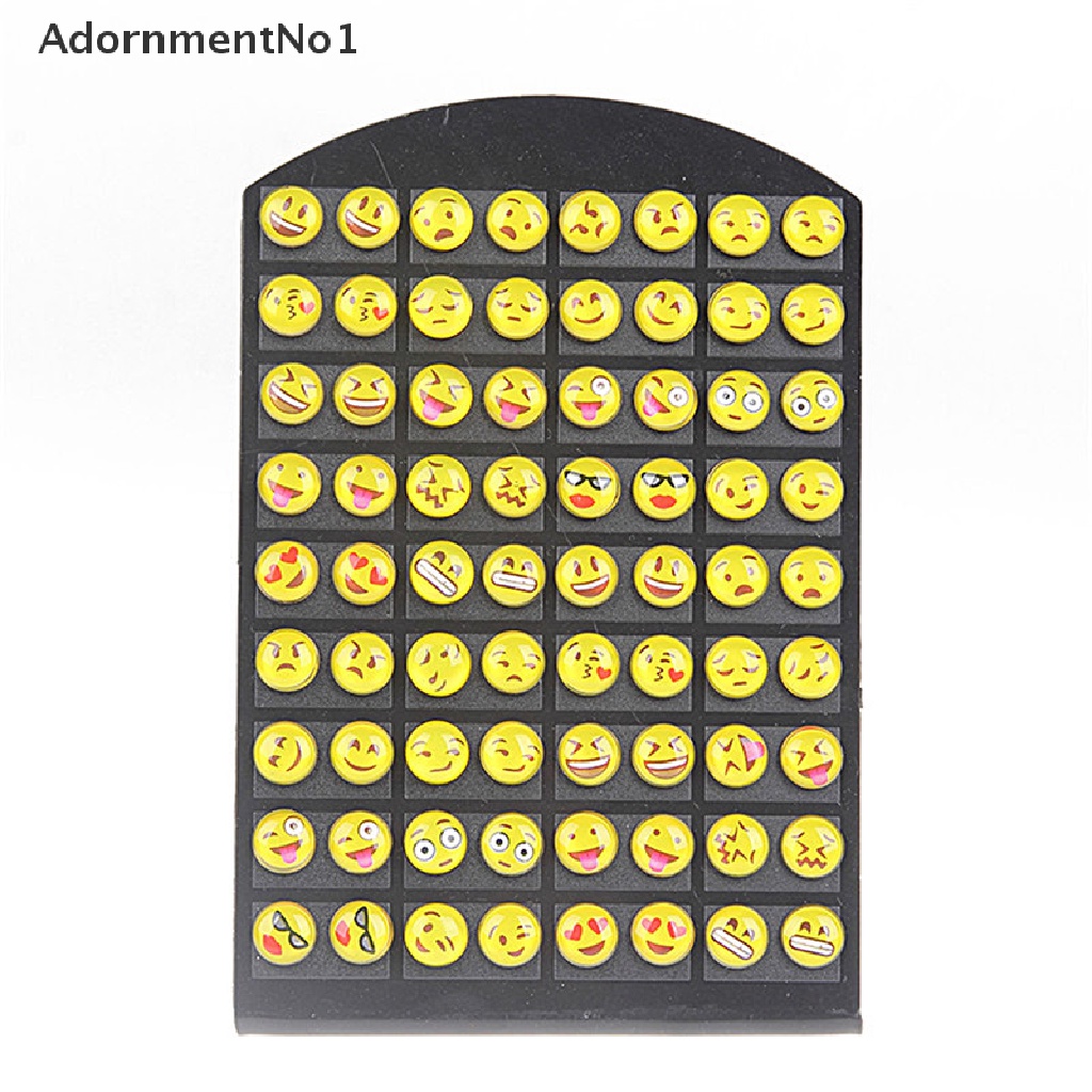 (AdornmentNo1) 36 Pasang / Set Anting Tusuk Motif Emoji / Smiley Face Warna Kuning Untuk Wanita