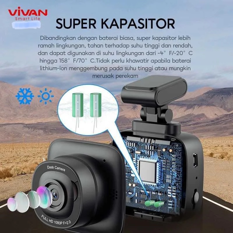 VIVAN DR-01 CAMERA DASH CAM FULL HD 1080 SUPER WIDE ANGLE DASHCAM CCTV MOBIL G-SENSOR