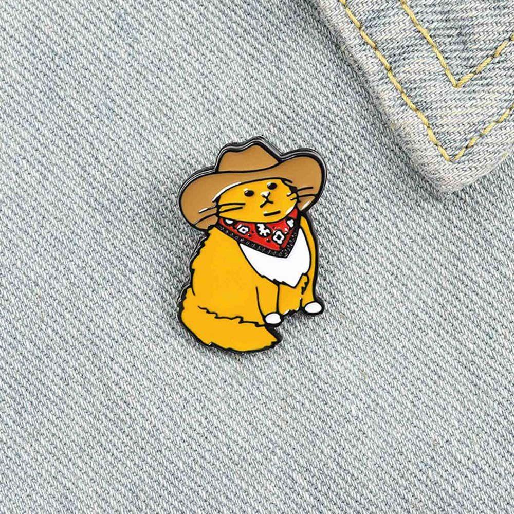 Mxbeauty Kucing Bros Hadiah Untuk Anak-Anak Kartun Kerah Bros Koboi Kucing Lencana Pin Kerah Pin Enamel Pin