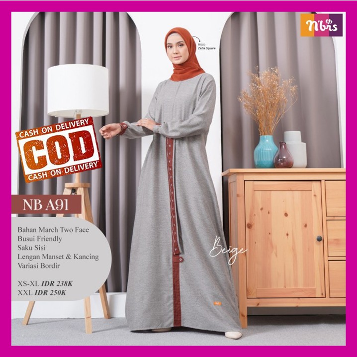 Baju Gamis Nibras Terbaru 2021 Dress Dres Wanita Promo Diskon Beige Dusty Pink NBA91 NB A91 NBA 91