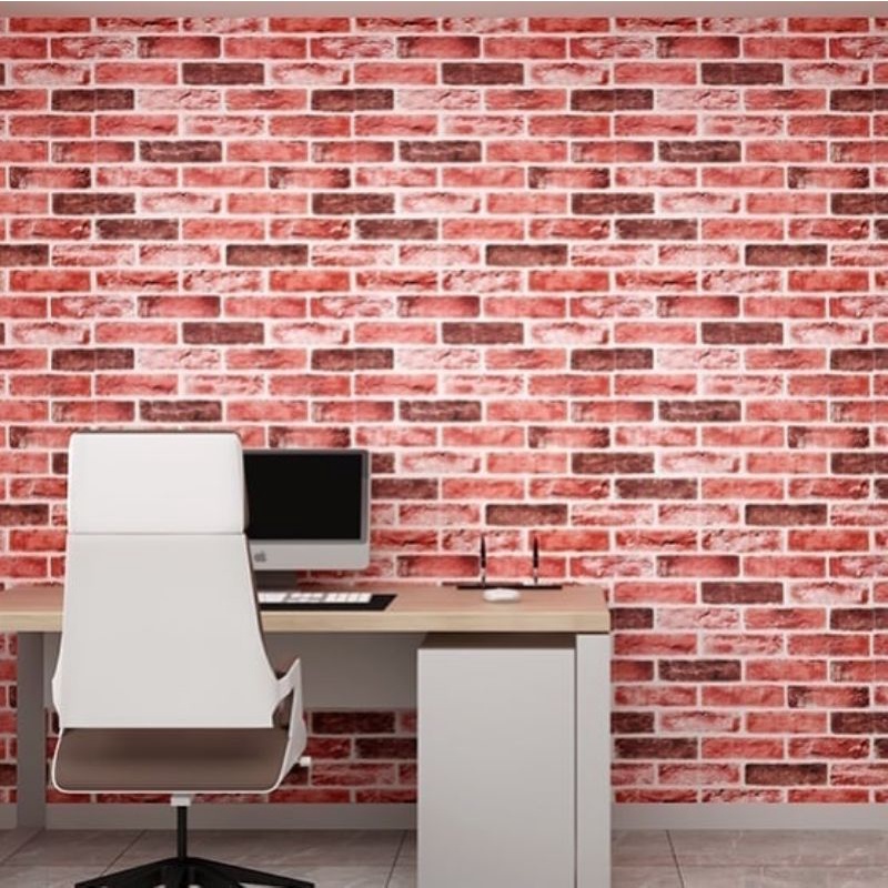 Wallpaper foam premium permukaan timbul motif bata retro 5014 merah