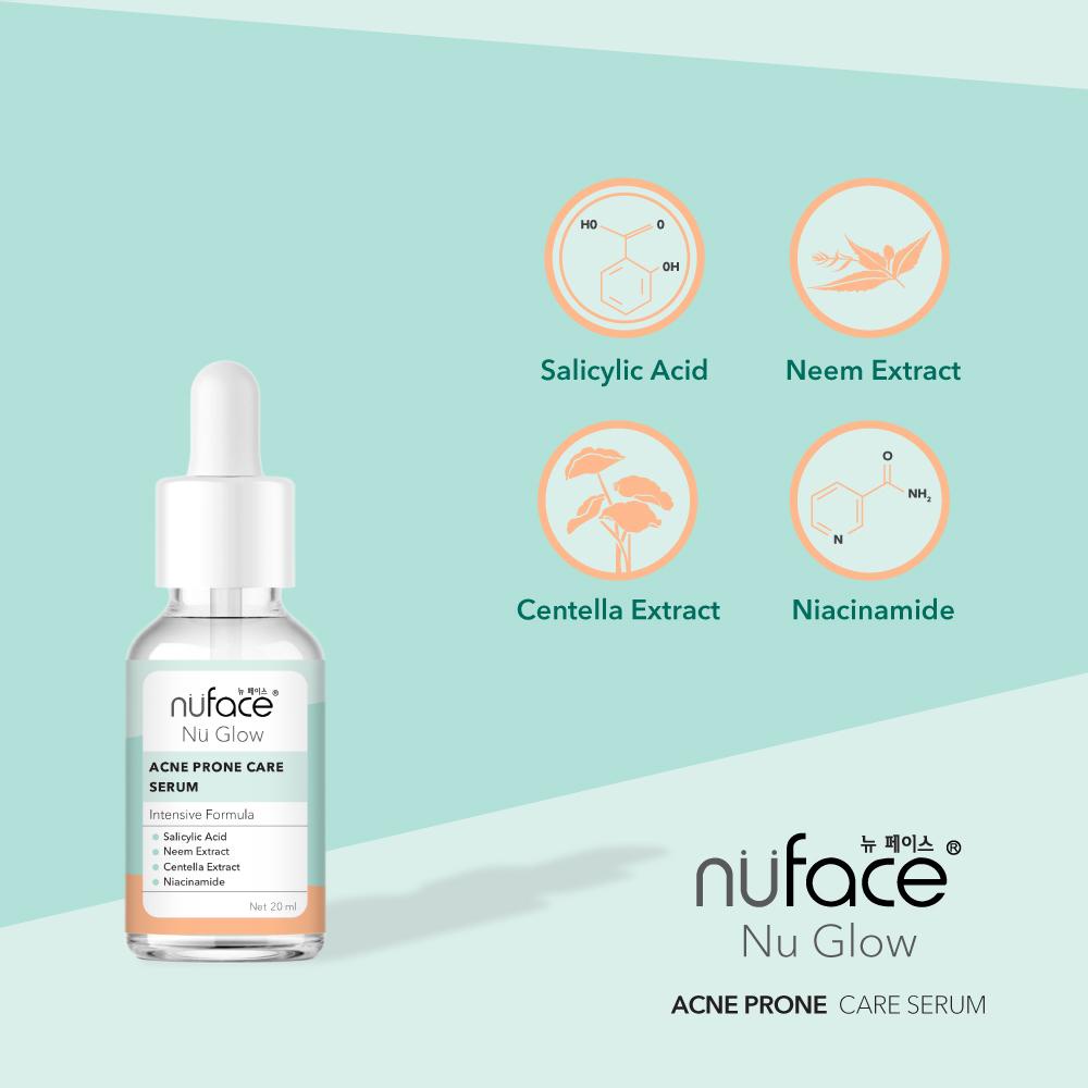 Nuface Nu Glow Face Serum 20 mL BRIGHTEN &amp; SUPPLE / ACNE PRONE CARE / HYDRA LOCK