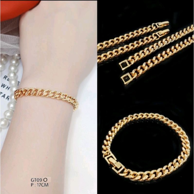 Gelang rantai Titanium lapis emas 24K