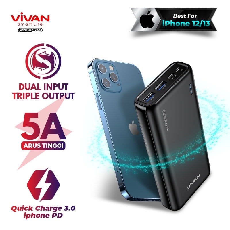 A_    VIVAN VPB-A20 20.000mah Powerbank 22.5W Quick Charge 3.0 Power Bank