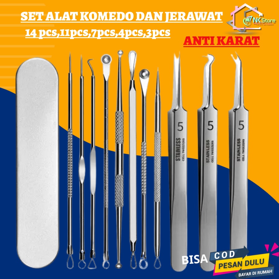 Kumplit Pinset Pingset Alat Pencabut Cabut Penarik Pencet Pencetan Penjepit Pembersih Komedo Dan Jerawat 14PCS-3PCS stainless