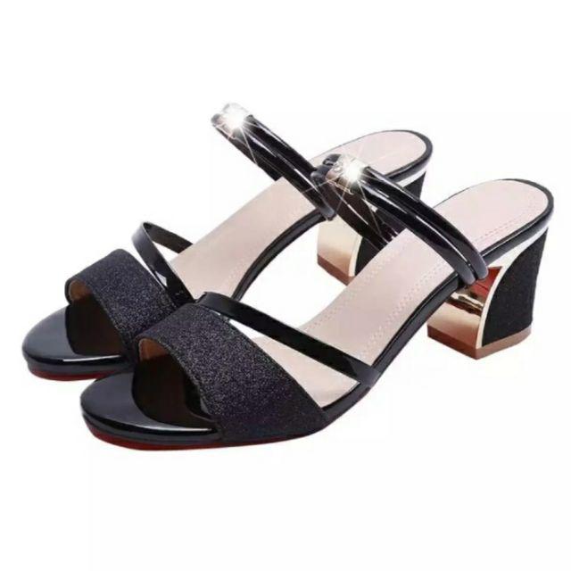 Hak Tahu Dubay / Sandal hak tahu wanita 5 cm gliter dubay-Hitam