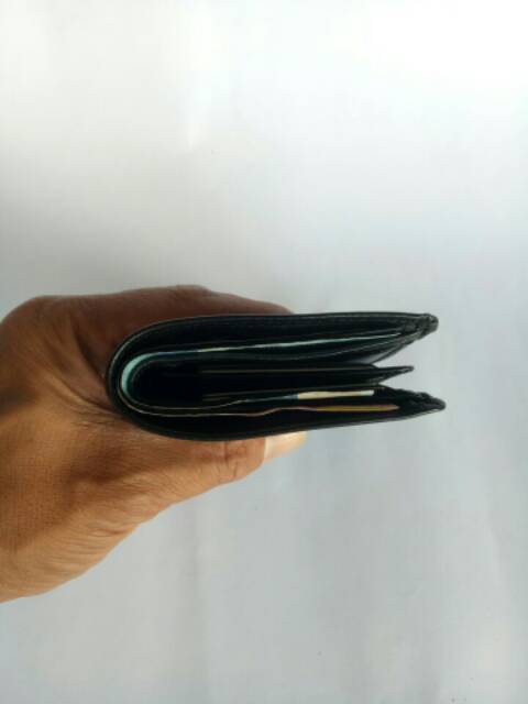 Dompet berdiri 3/4 pria kulit asli hitam dompet kartu