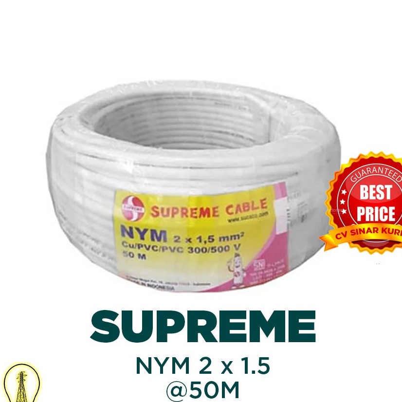 Kabel Listrik Supreme NYM 2x1.5 2x1,5 2 x 1.5 2 x 2,5 roll @50m SNI GROSIR ORIGINAL