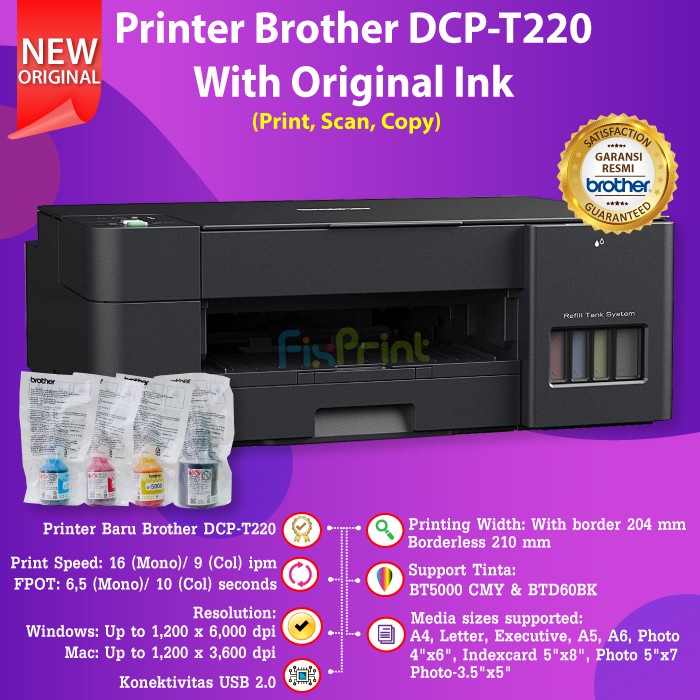 Printer Ink Tank Brother DCP-T220 DCP T220 Original Tinta Botol BT-D60Bk D60 Black BT5000 Color