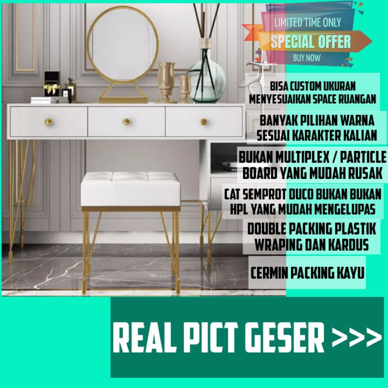 Set Tolet Meja Kosmetik Rias Dandan Make UP Mua Minimalis Aesthethic Estetik Modern Kaki Besi Cat Du