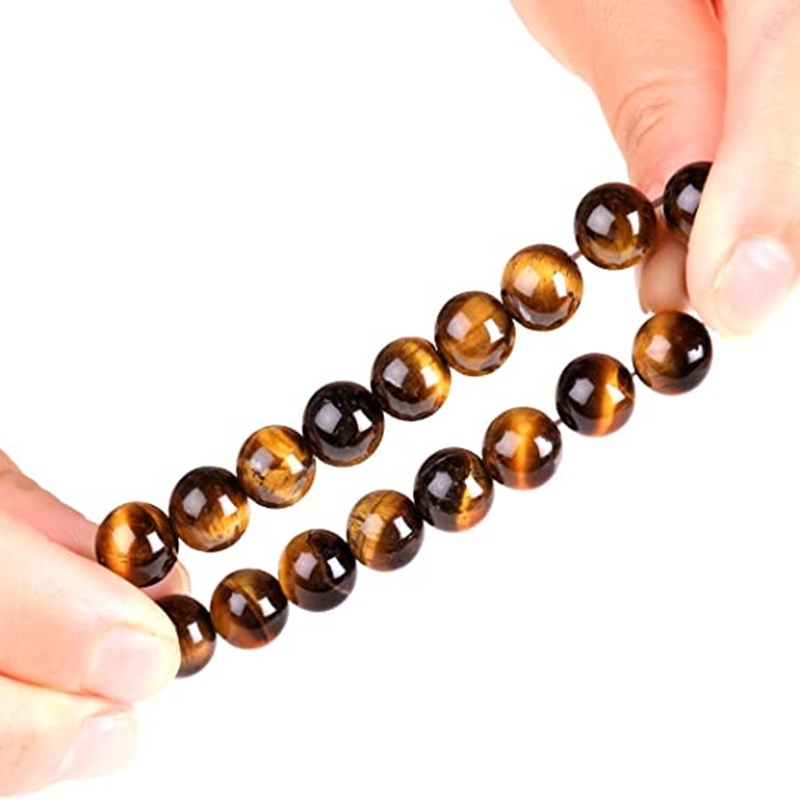 Bulu Mata Palsu Handmade Ukuran 8mm ​Gelang Manik-Manik Batu Tiger Eye Alami Adjustable Untuk Unisex