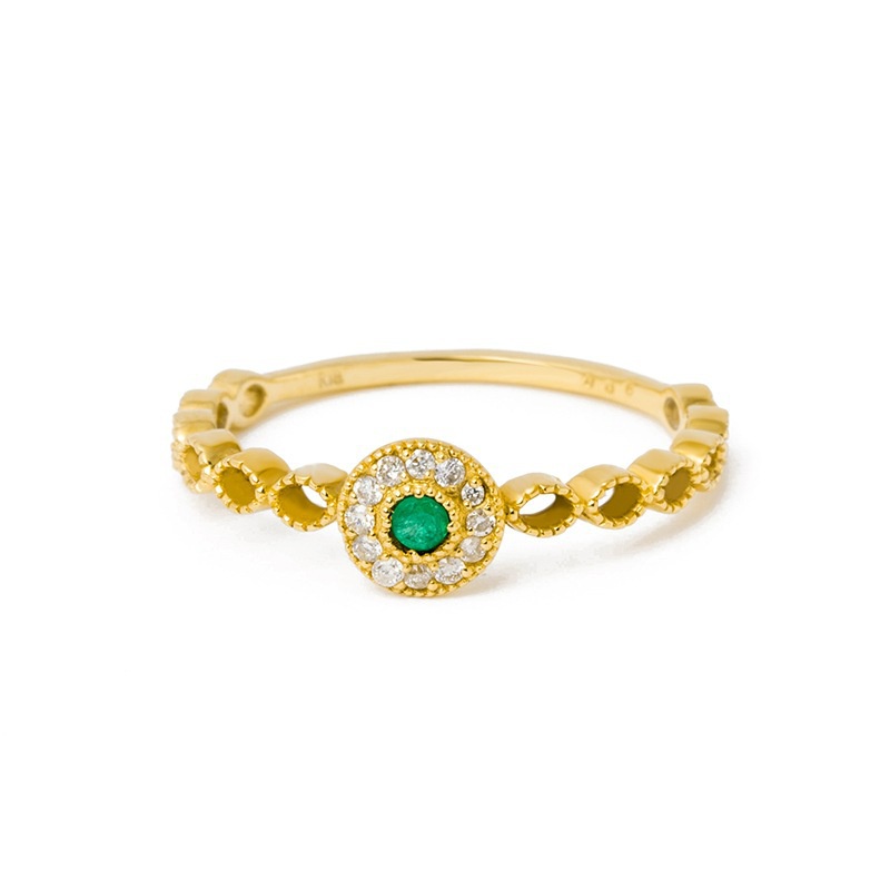 Wanita 925 berlapis emas perak Cincin berlian hijau sederhana