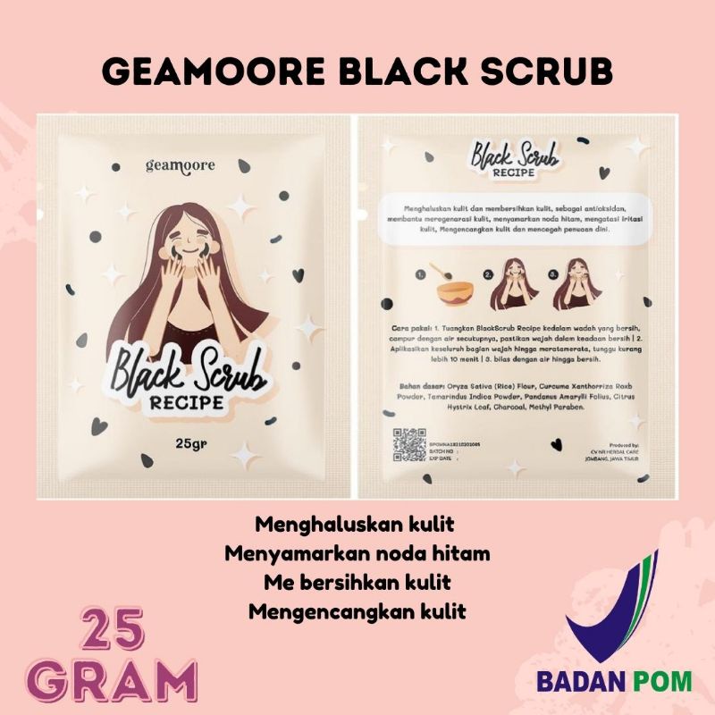 PROMO HABISIN STOK (BPOM) GEAMOORE BLACKSCRUB RECIPE / BLACKSCRUB LULUR BEDDA LOTONG ISI 25GR