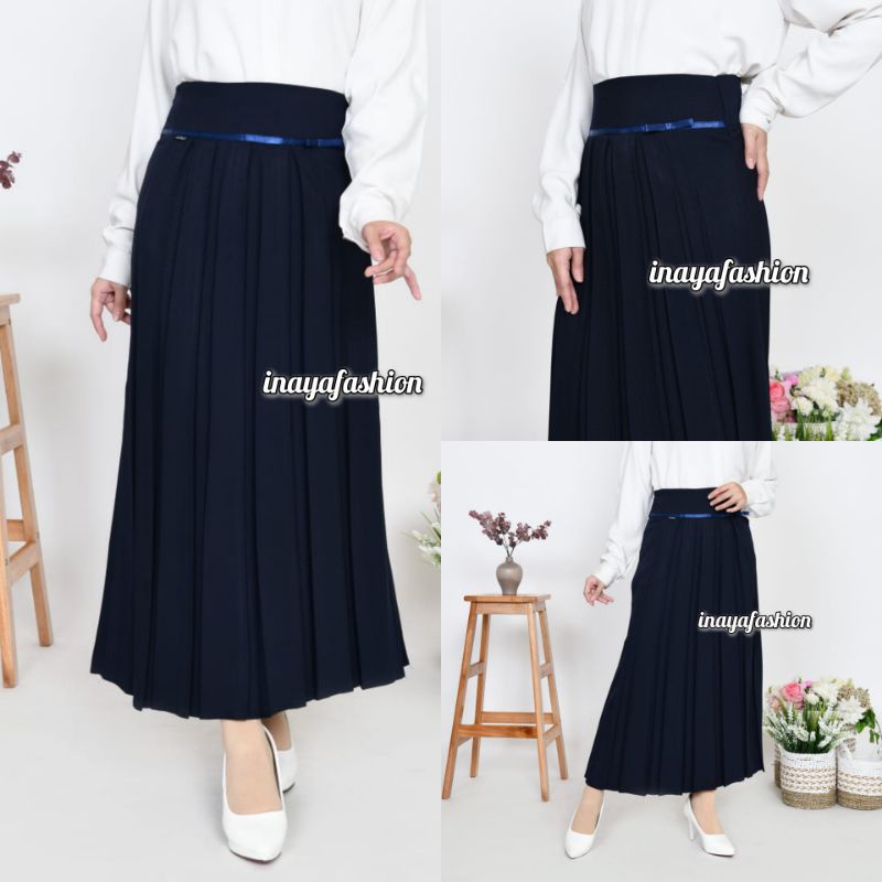 Rok Kerja Panjang Hitam Plisket Rok Panjang Rempel Rok Kerja Kantor Wanita Model A