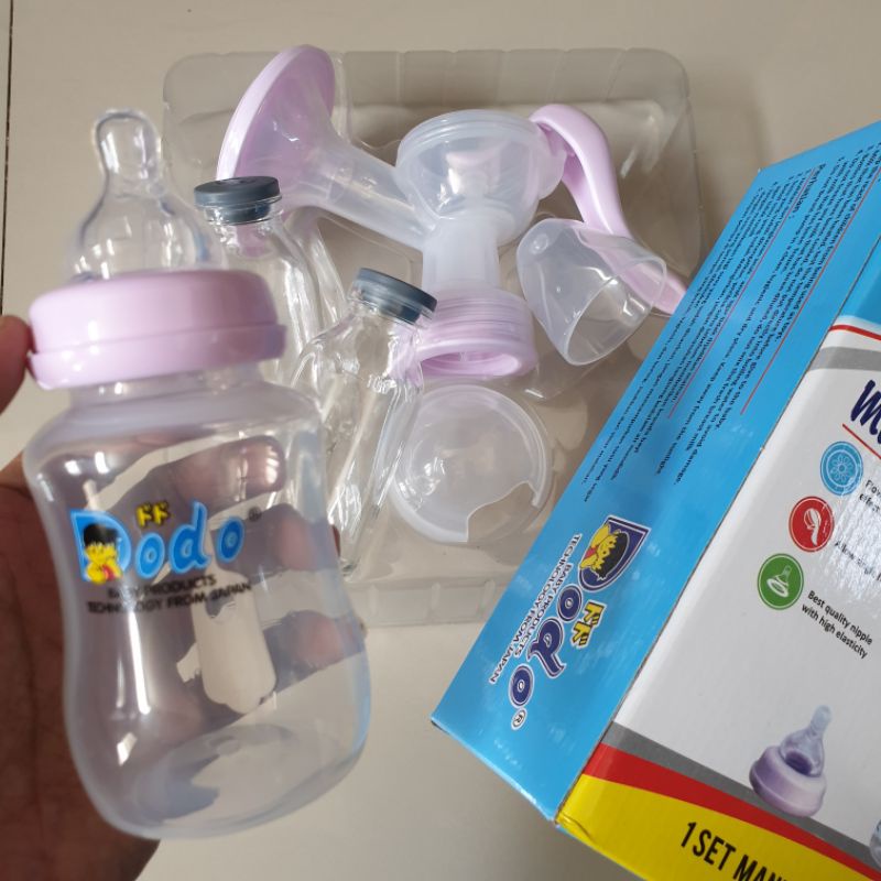 1 Set Pompa Asi Manual + 2 Botol Susu + 2 Botol Asi Kaca BPA Free Dodo | Zippy | Manual Breast Pump Dodo MBP