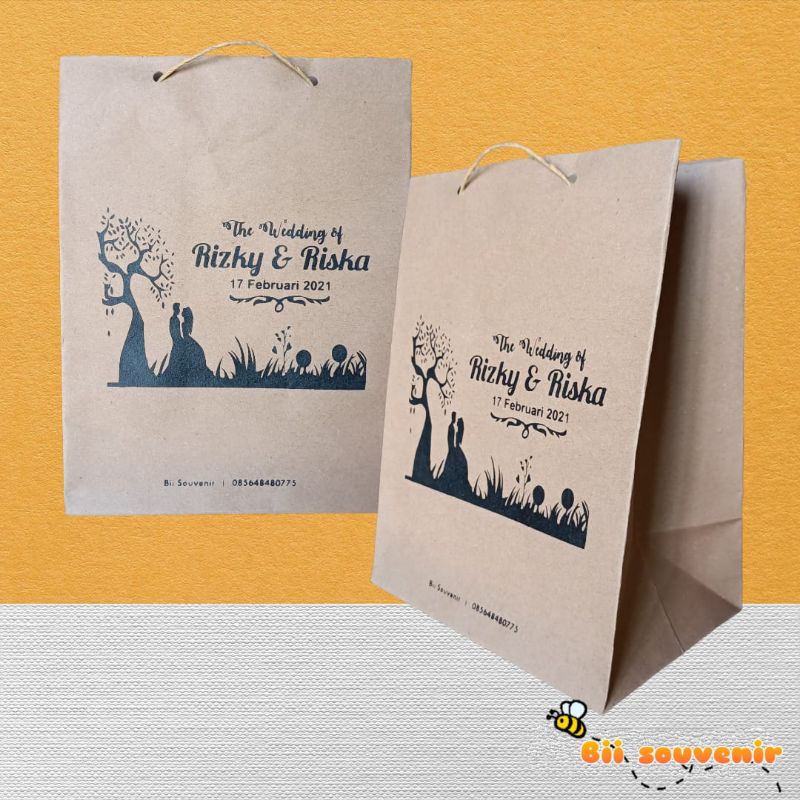 

TAS KERTAS SABLON UKURAN 13X18X25, PAPER BAG CUSTOM COKLAT TALI RAMEN