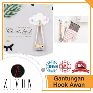  Gantungan  Tembok Hanger Dinding Kait Awan 3 Hook Tempelan  