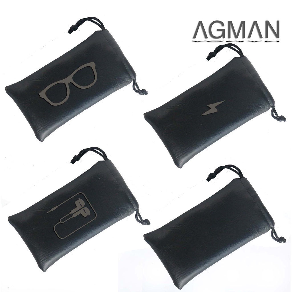 AGMAN Mini Pouch Serut Tempat Power Bank, Kabel Organizer, Kaca Mata Bahan Kulit Sintetis