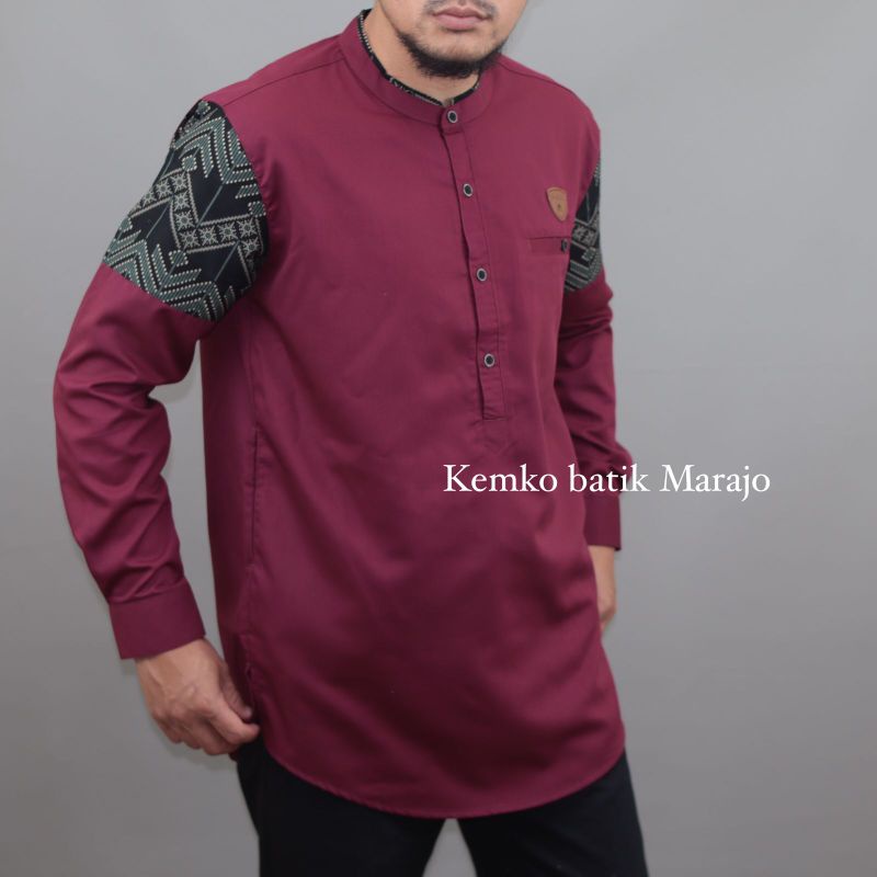 KOKO KURTA LENGAN PANJANG BAHAN TOYOBO kombi songket WARNA PUTIH  MOCCA ABU maroon hijau  M L XL