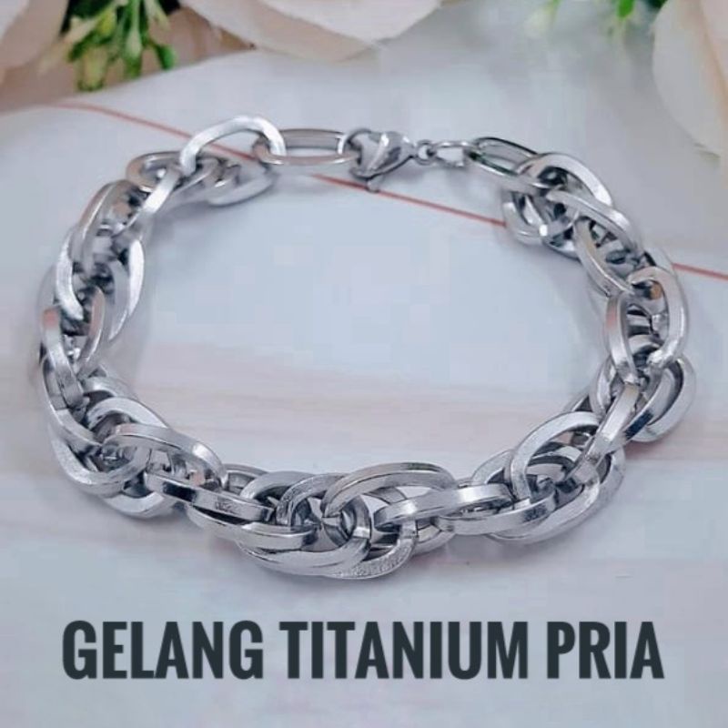 Gelang Rantai Silver Pria Titanium panjang 21 cm Anti Karat 100%