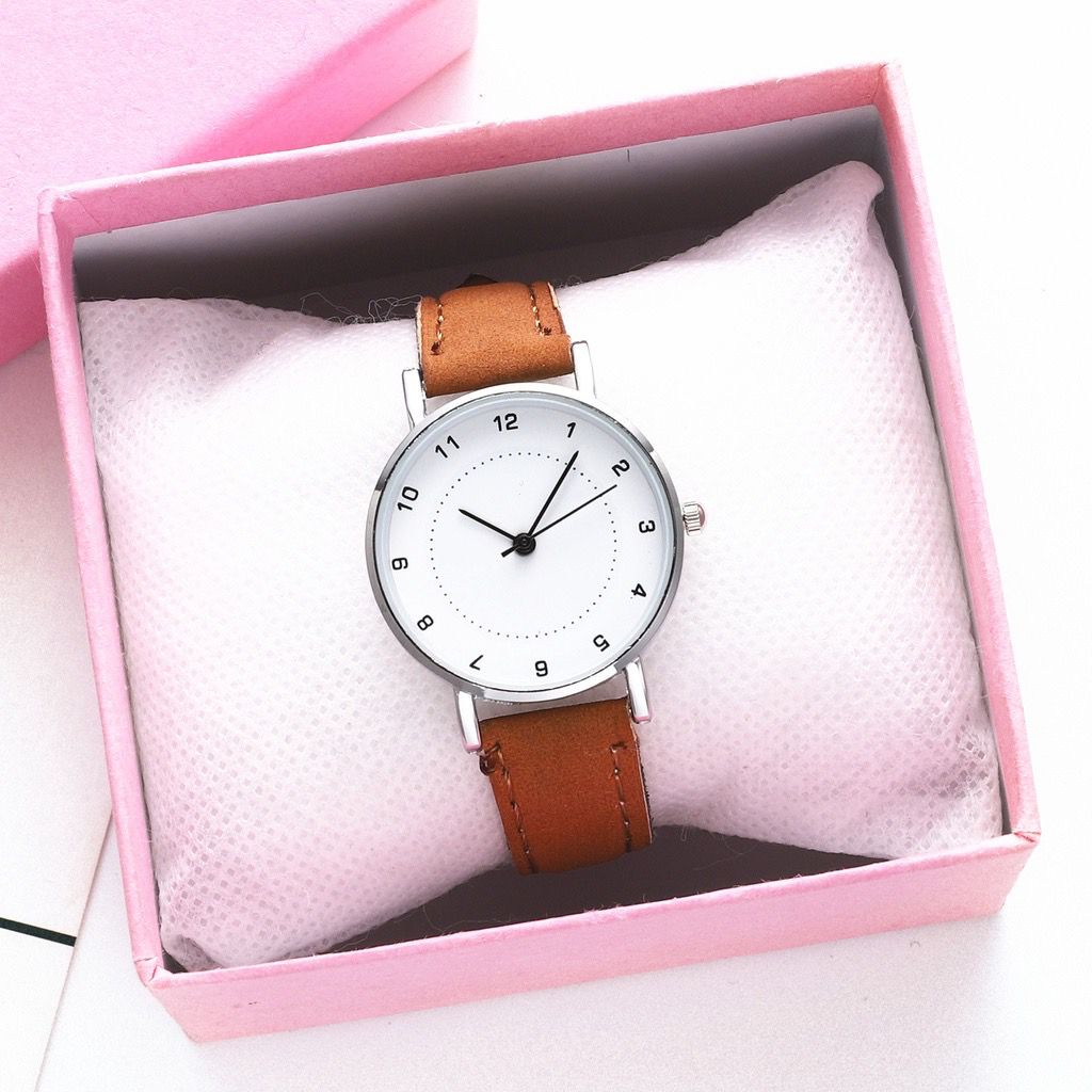 PA Jam Tangan Quartz Strap Rubber PU Analog Casual Gaya Retro Wanita Bulat Angka Watch Korean Fashion Balok RM051