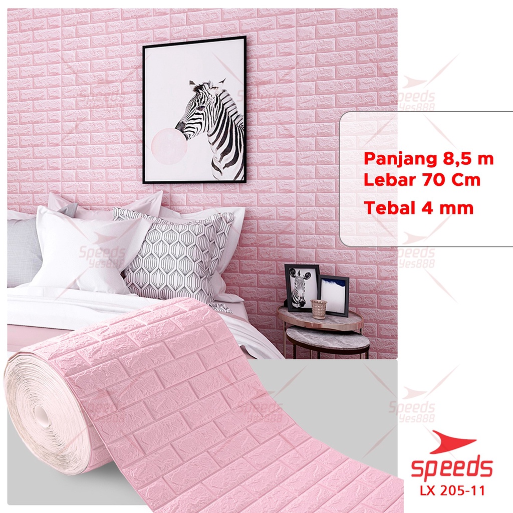 SPEEDS Wallpaper Dinding Roll Walpaper Dinding Foam PE Foam 3d Motif Bata Murah 205-11-Bata Pink 8.5mm 4mm