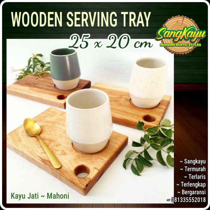 Nampan kayu jati mahoni tatakan kayu wooden tray coaster nampan kopi - Kayu mahoni