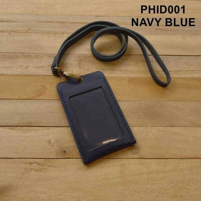 

Gantungan ID card model simpel kulit asli warna navy ID card holder dompet ID card