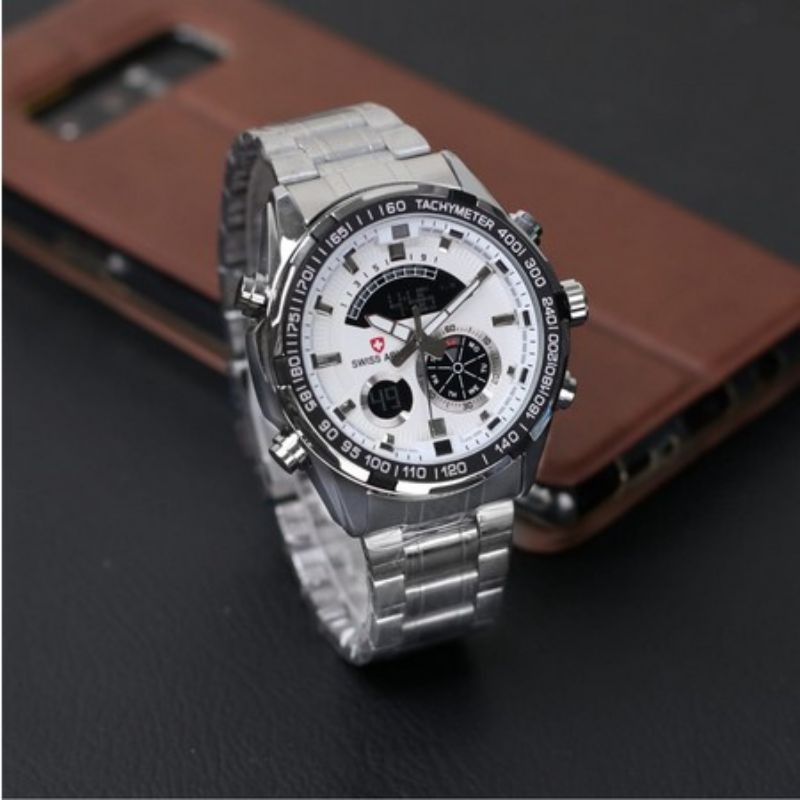 Jam Tangan SA Terlaris Jam Tangan Dual Time Rantai Stainliss Steel Jam Tangan Pria Hot Sale