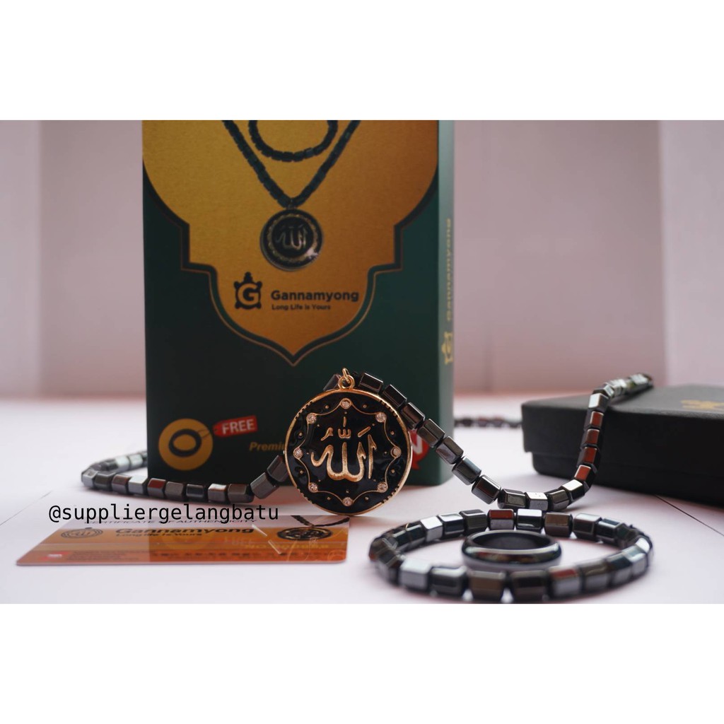 PAKET CINCIN KALUNG SEHAT LAFAZ ALLAH permata hitam GANNAMYONG premium