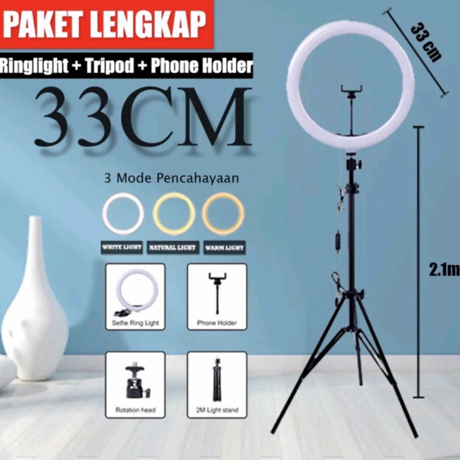 PAKET LENGKAP RING LIGHT LED 26CM 33CM LAMPU 26CM MAKE UP LAMPU + TRIPOD