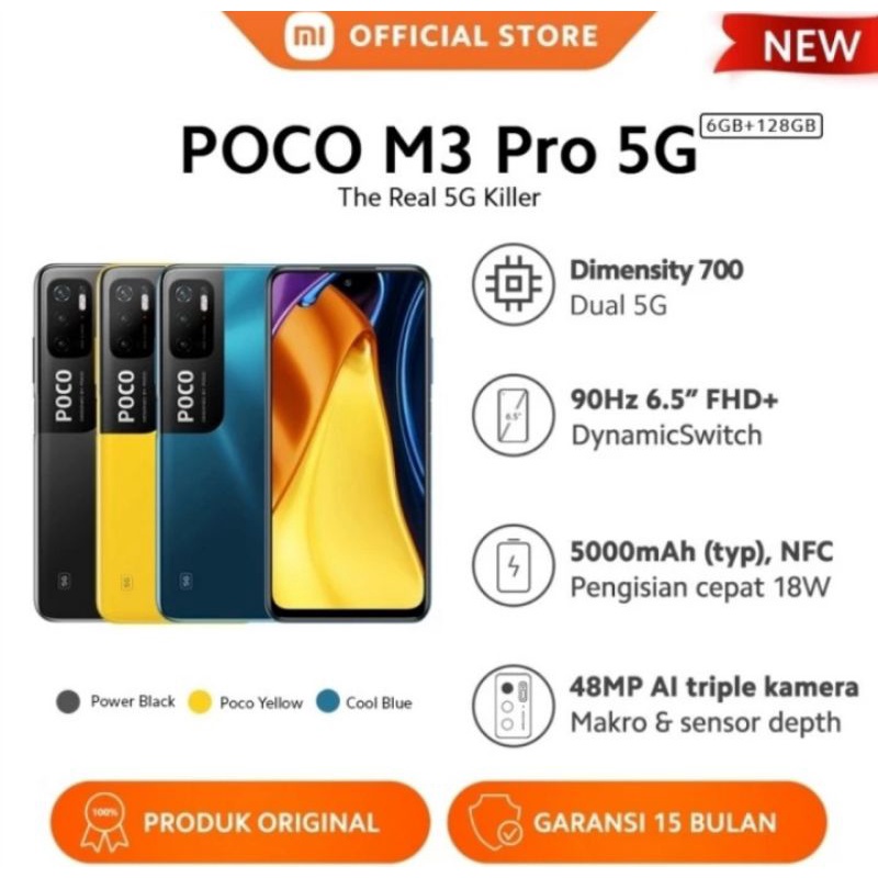 Handphone Poco M3 Pro 5G 6/128 GB | HP smartphone garansi resmi tam