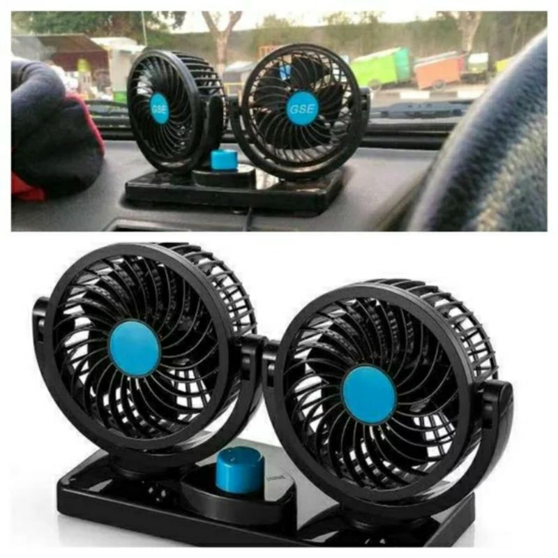 Kipas angin mobil penyejuk pendingin ac portable dashboard double baling 6inc 360 degree putaran