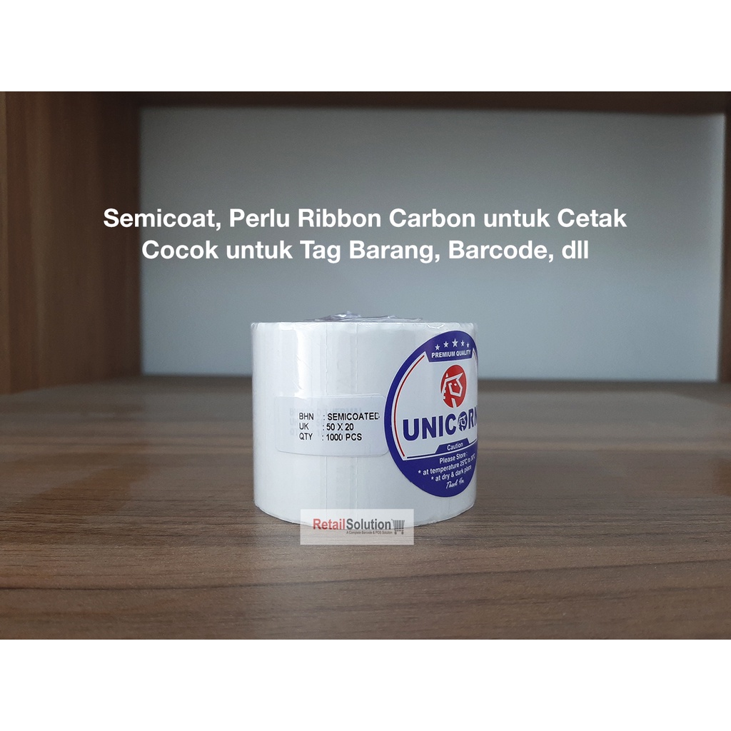 Stiker Barcode Label Semicoat 50 x 20 / 50x20 / 50x20mm Isi 1000 1L