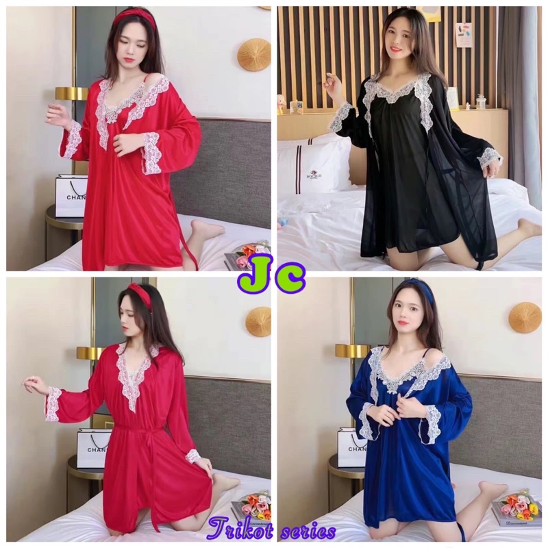JC- Kimono Set 2in1 Sutra / Baju tidur Kimono Satin Import / Kimono Pengantin / Kimono Sexy Import / Kimono sleepwear