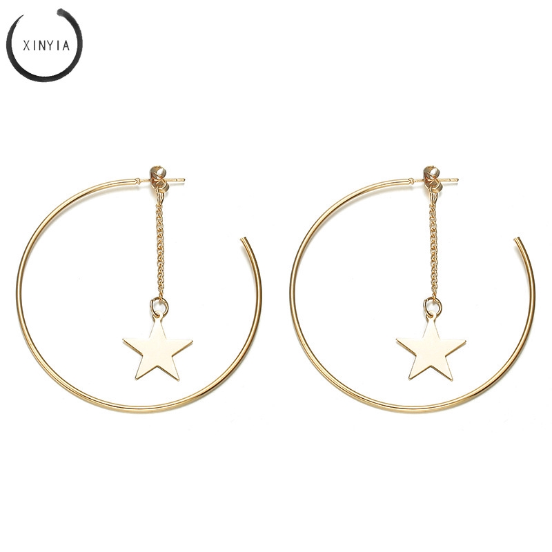 Anting Telinga Dangle Motif Bintang Hollow Geometrik Warna Emas Untuk Wanita