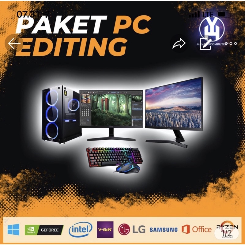 PC Gaming Intel Core i7 4790 VGA 8gb ddr 5 Gen 4Th Hdd 1TB Siap Gaming editing &amp; Rendering
