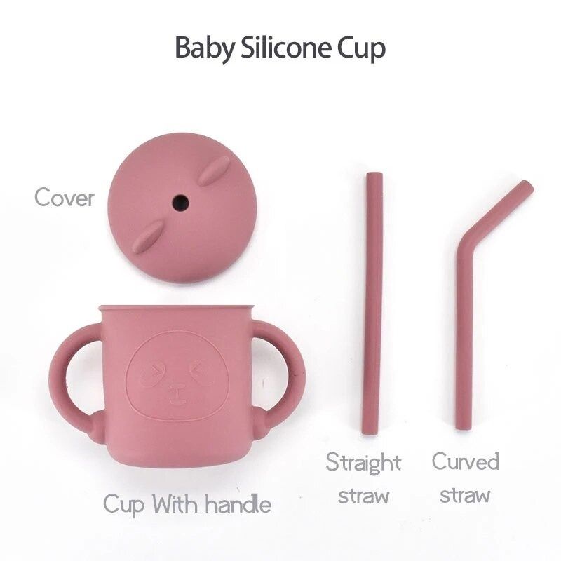 Gelas minum anak bayi silikon ada sedotan tutup dan gagang  BPA FREE / baby training cup silicone