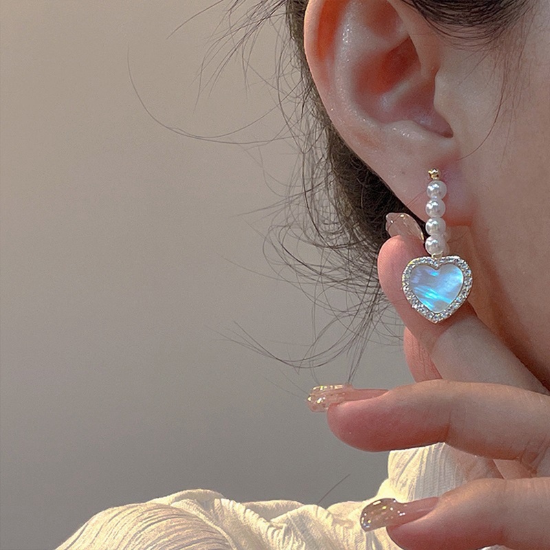 Anting Tusuk Gantung Temperament Bahan Sterling Silver 925 Desain Hatimutiaraberlian Gaya Perancis Untuk Wanita