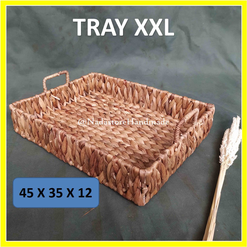 Tray / baki / nampan/ wadah saji Anyaman Enceng Gondok Size XXL 45 x 35 x 15 cm